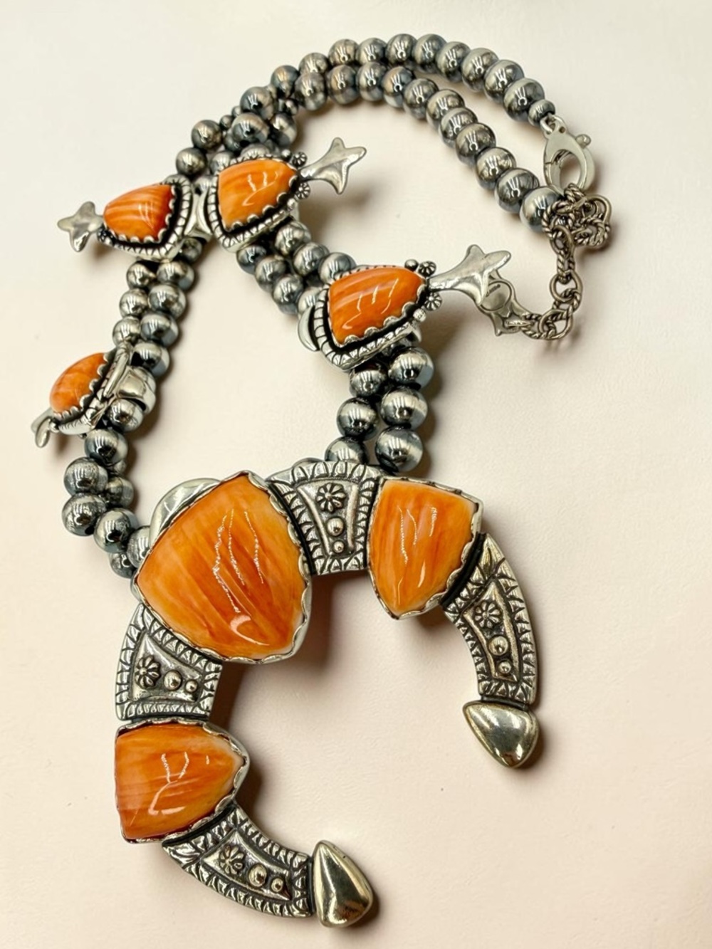 Carolyn Pollack Relios 925 Spiny Oyster Squash Blossom Necklace 18”-20” 131 gram - Picture 12 of 17